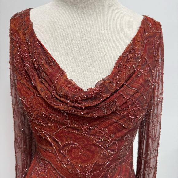 Carmen Marc Valvo Y2K 100% Silk Beaded Drape Neck Fairy Blouse Top - Picture 3 of 16